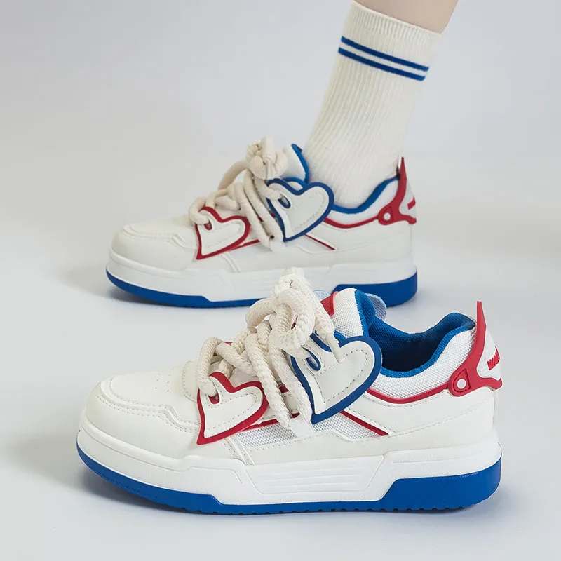 Warrior Anti Slip Wear Resistant Low Top Skateboard Shoes Women's White Blue Red-9