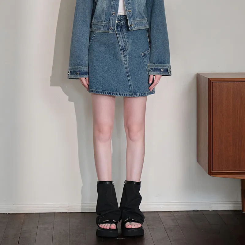 Three Quarters Denim Short Skirts Women's Blue-2