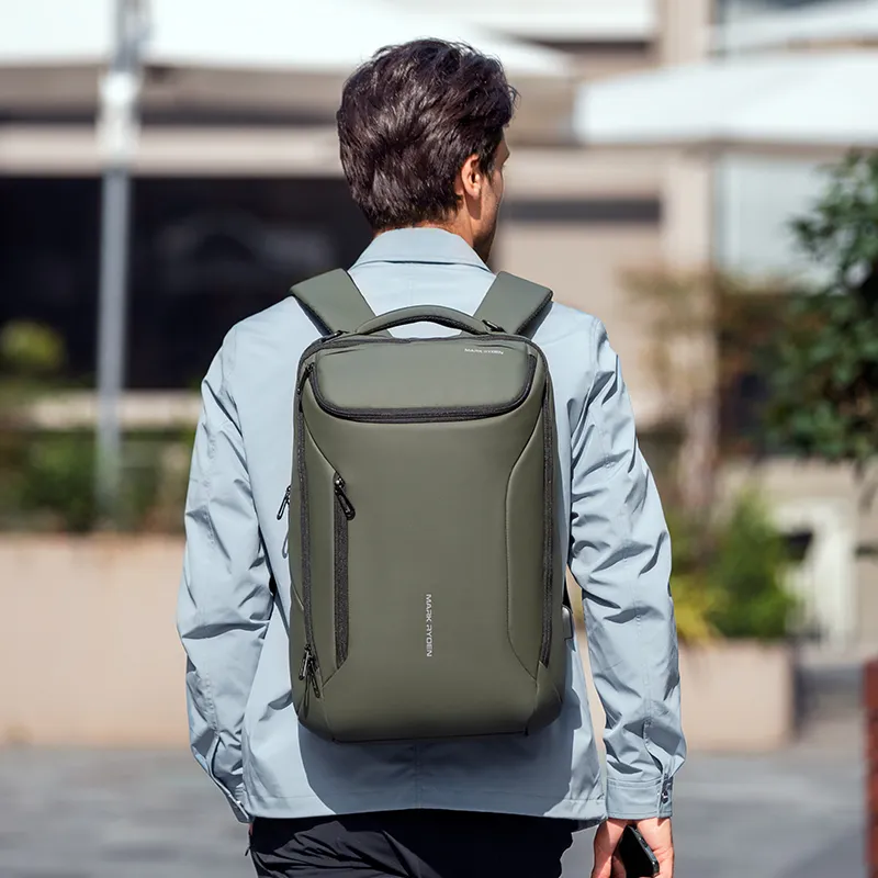 MARK RYDEN Oxford Large Capacity Student Backpack Medium Size Men's Elegant Black/Olive Green-9