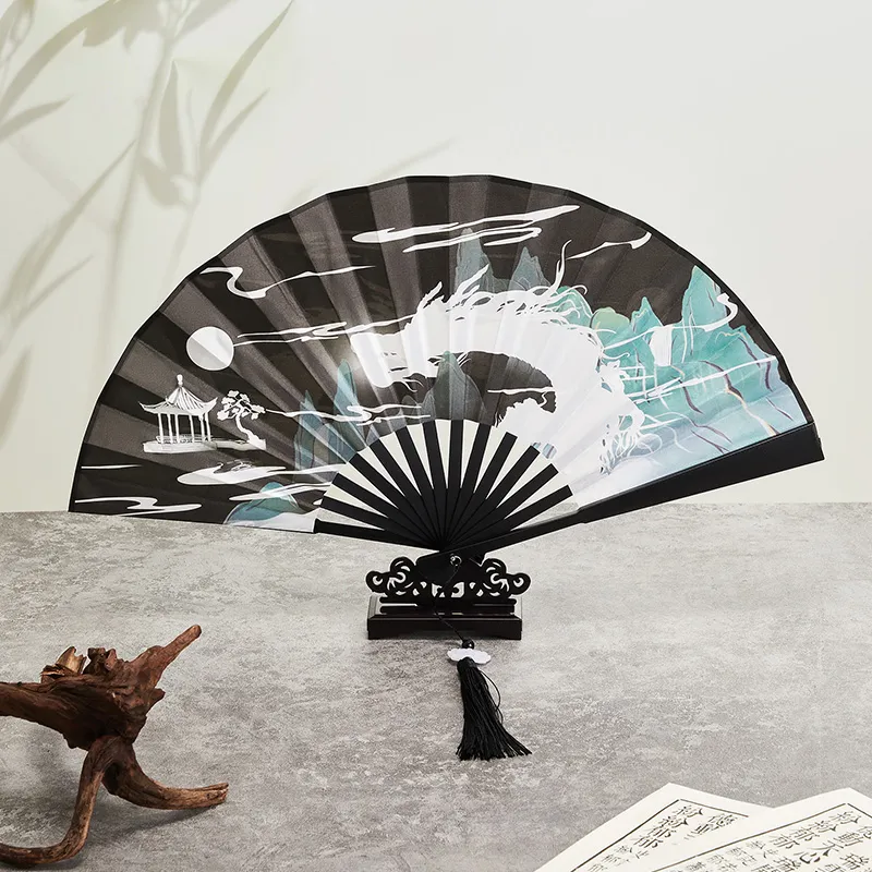 Pleasant Language Twill Damask And Silk Folding Fan-7