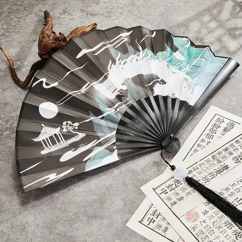Pleasant Language Twill Damask And Silk Folding Fan-8
