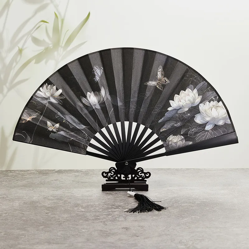 Pleasant Language Twill Damask And Silk Folding Fan-1