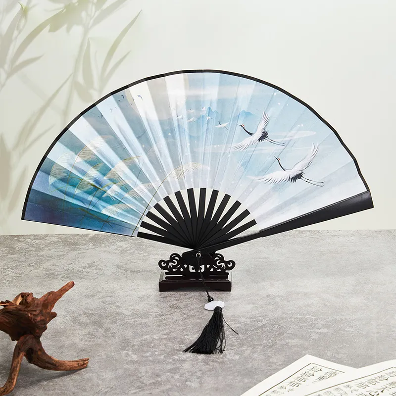 Pleasant Language Twill Damask And Silk Folding Fan-18