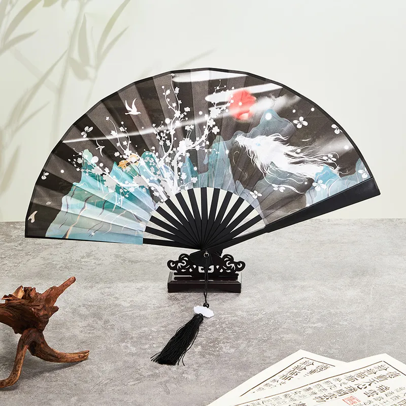 Pleasant Language Twill Damask And Silk Folding Fan-13