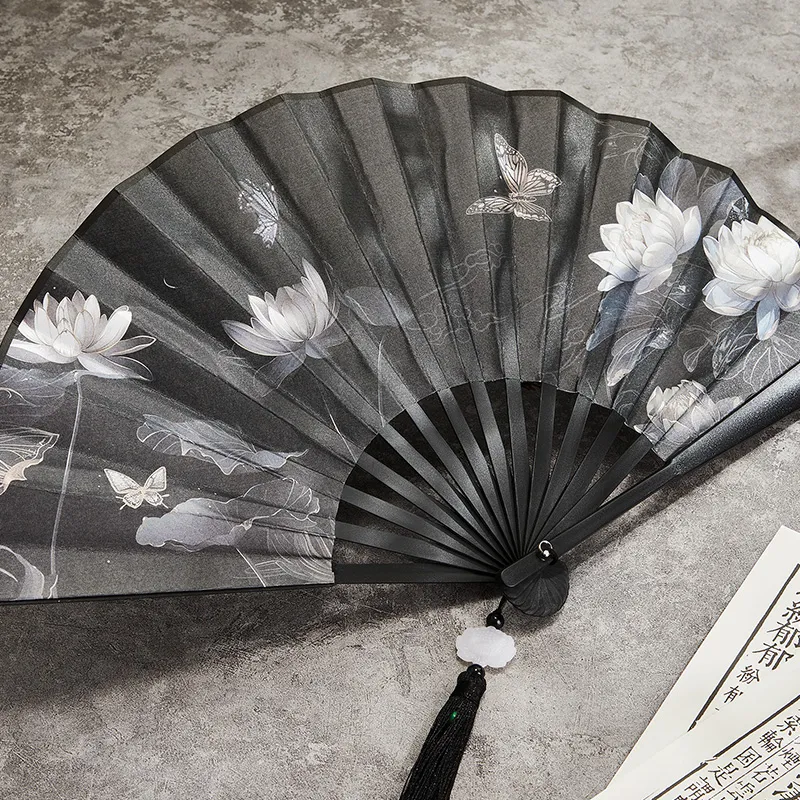 Pleasant Language Twill Damask And Silk Folding Fan-2