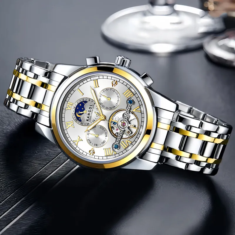 KANGOL Mechanical Movement Stainless Steel Watchband Watch Men's Watches Cut-Out Dial-6