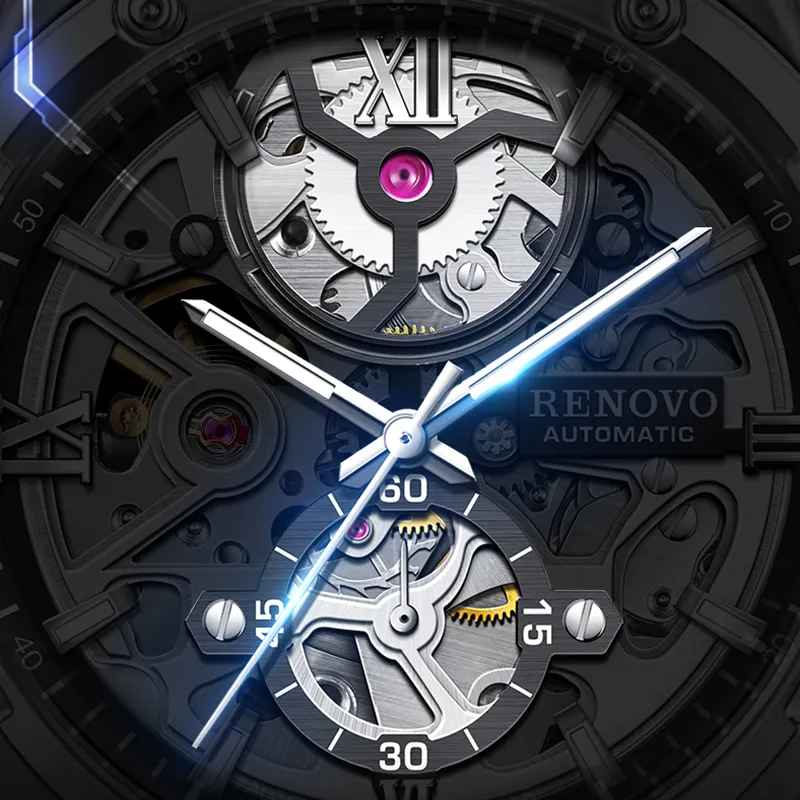 RENOVO Explorer Collection Automatic Mechanical Movement Watch Unisex Black Dial-11