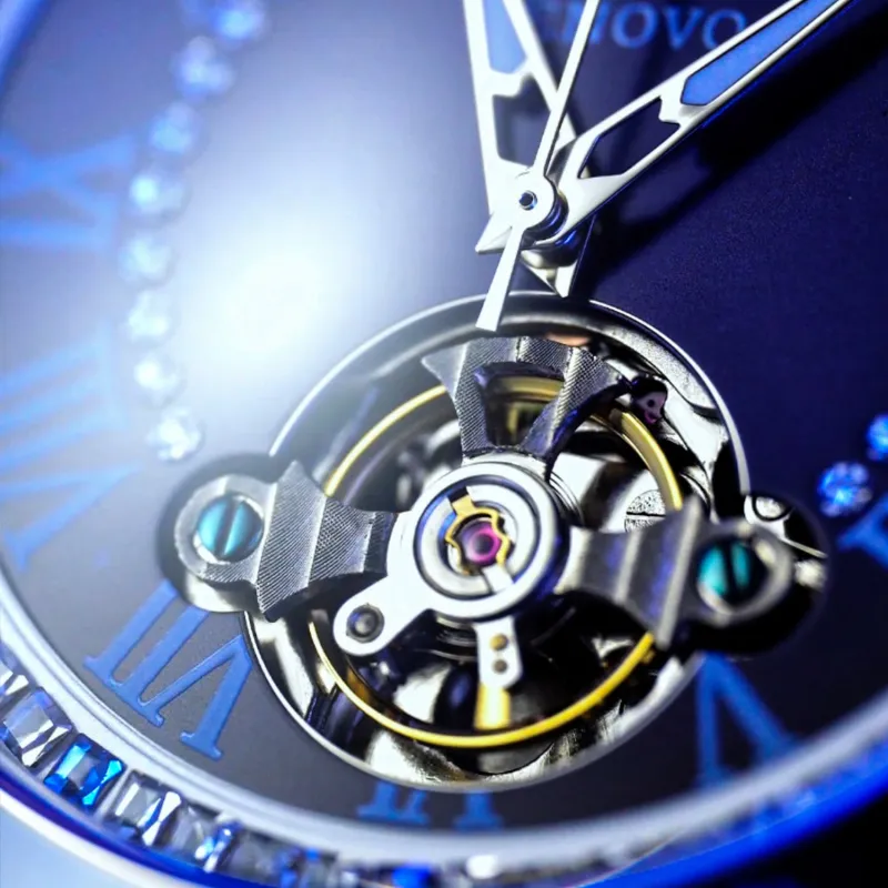 RENOVO Automatic Mechanical Movement Stainless Steel Watchband Watch Men's Watches Blue Dial-4