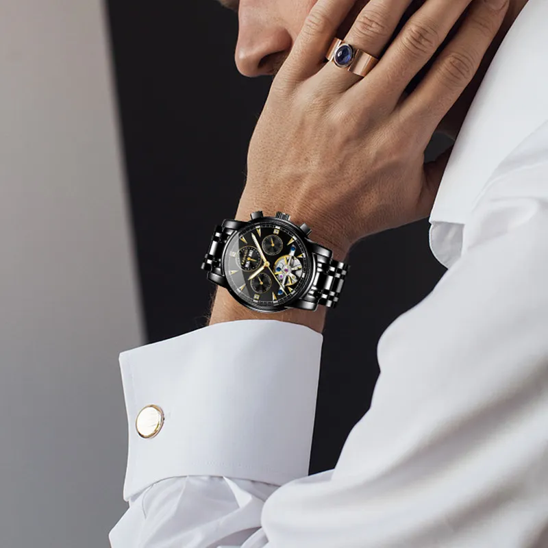 KANGOL Kangaroo Automatic Mechanical Movement Stainless Steel Watchband Watch Men's Watches Black Dial K-K166-5