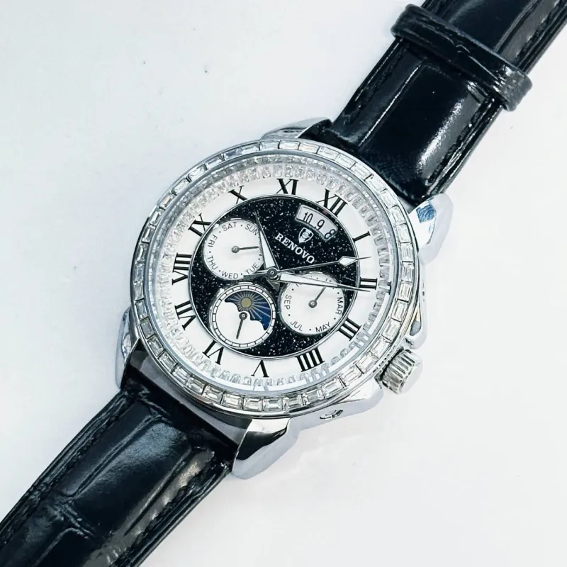 RENOVO Automatic Mechanical Movement Genuine Leather Strap Watch Men's Watches White Dial-15