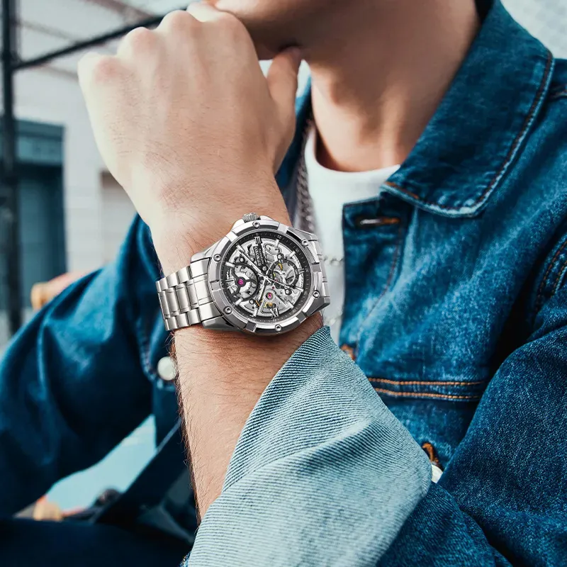 RENOVO Explorer Collection Automatic Mechanical Movement Watch Unisex Cut Out Dial-4