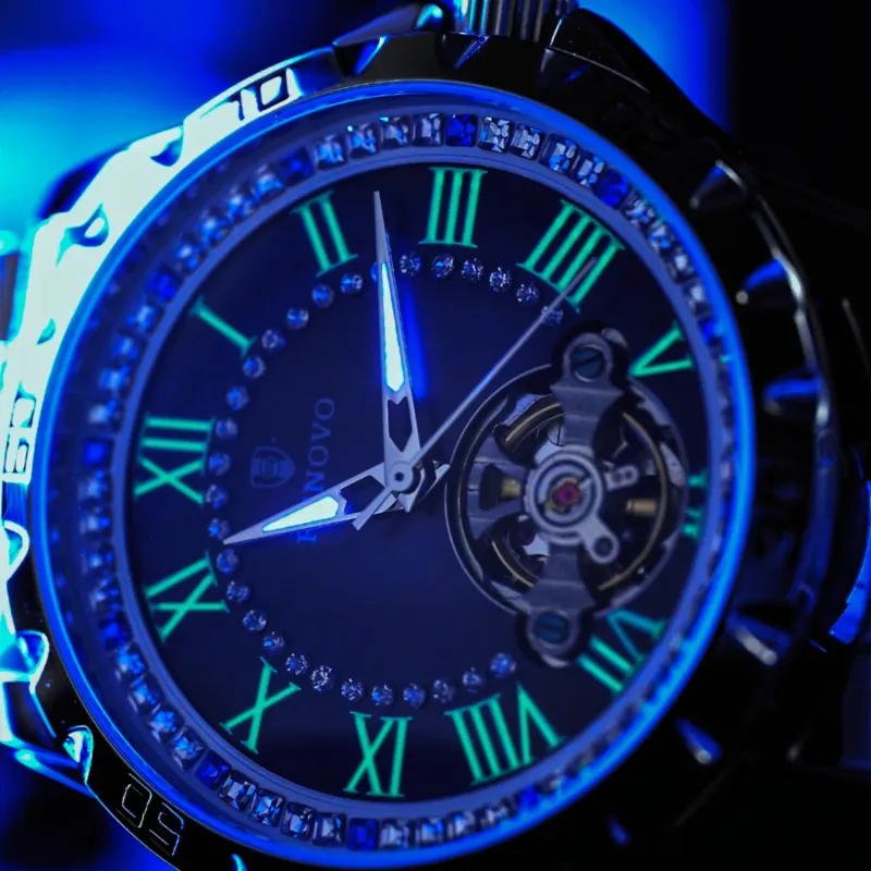 RENOVO Automatic Mechanical Movement Stainless Steel Watchband Watch Men's Watches Blue Dial-1