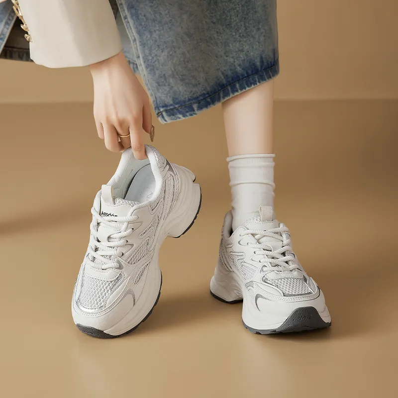 AGSDON Low Top Chunky Sneakers Women's Silver-7