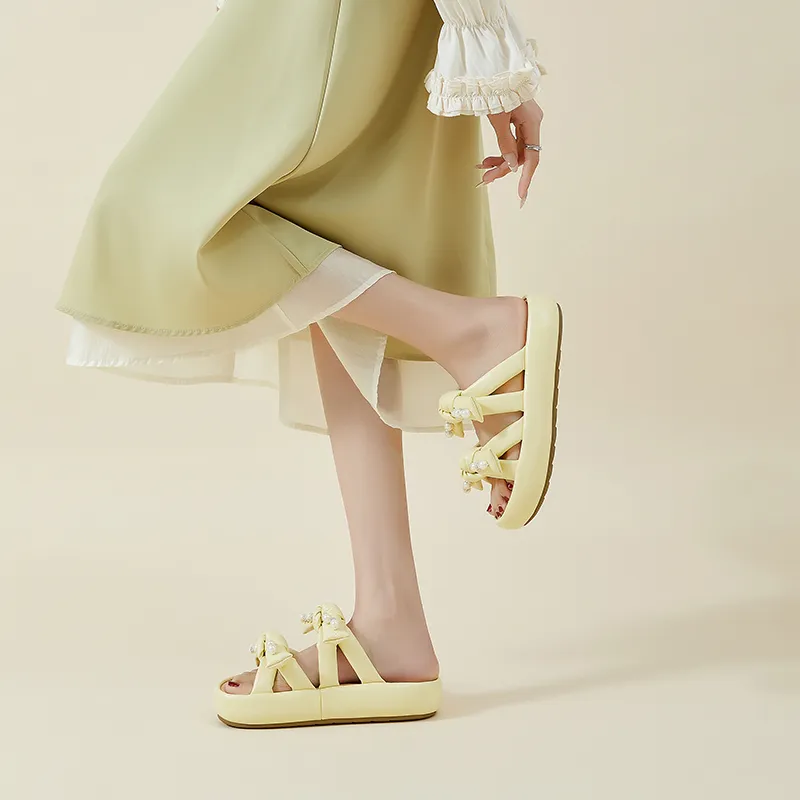 AGSDON Slide Slippers Women's Beige/Yellow-10