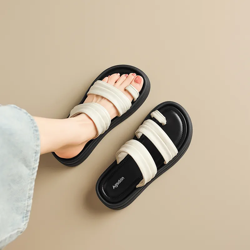 AGSDON Slide Slippers Women's Beige/Silver-5