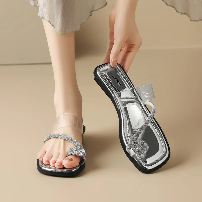AGSDON Rubber Sole Quiet Slide Slippers Women's-2