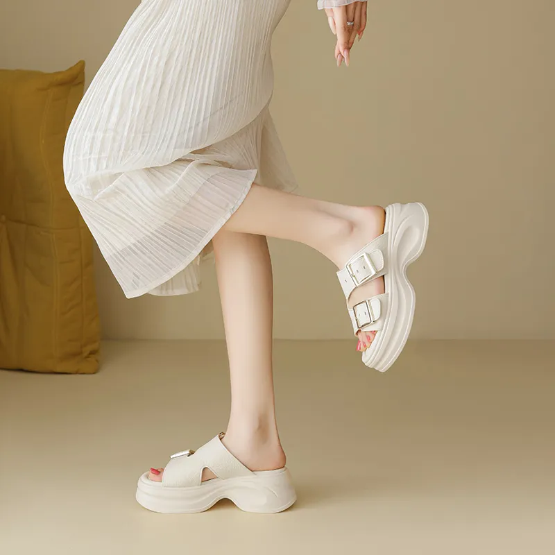 AGSDON Slide Slippers Women's Beige/Blue-2