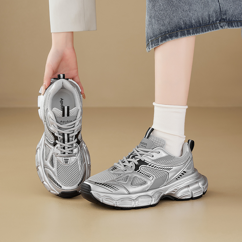 AGSDON Low Top Chunky Sneakers Women's Silver - POIZON