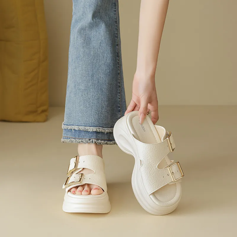 AGSDON Slide Slippers Women's Beige/Blue-3