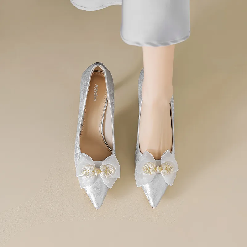 AGSDON Slim Heel High Heels 8cm Women's Silver-4
