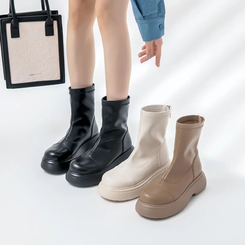 AGSDON Ankle Boots Women's Black/Milk Tea/Beige-2