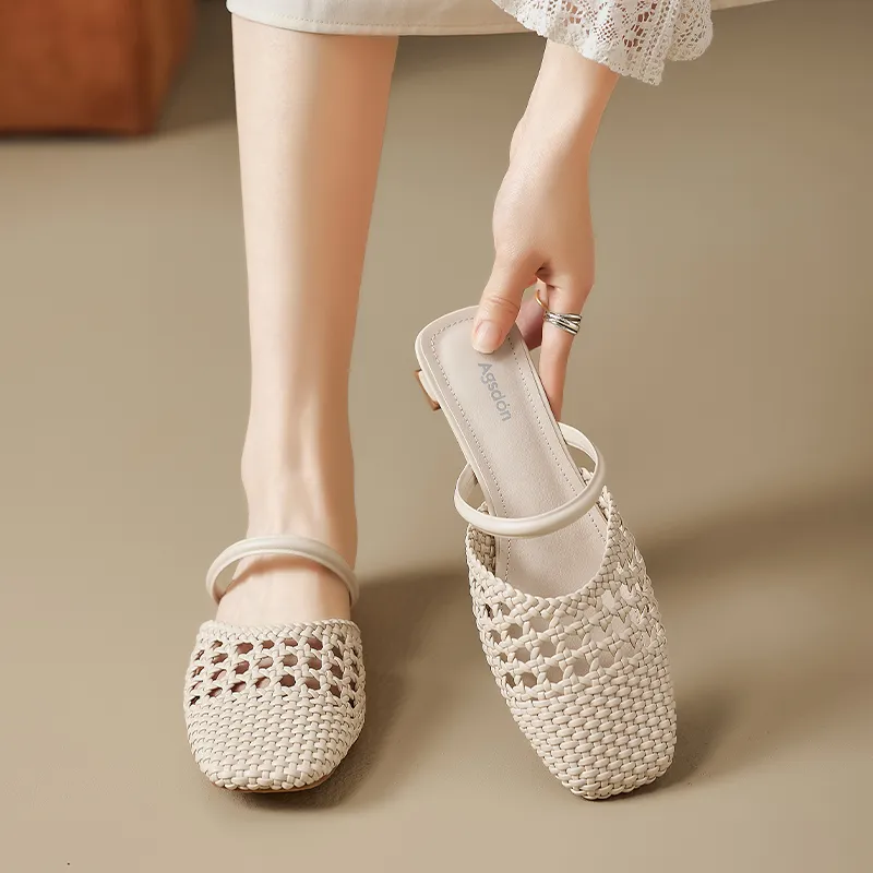 AGSDON Cut Out Woven Closed Toe Slippers 3.5cm Women's-5