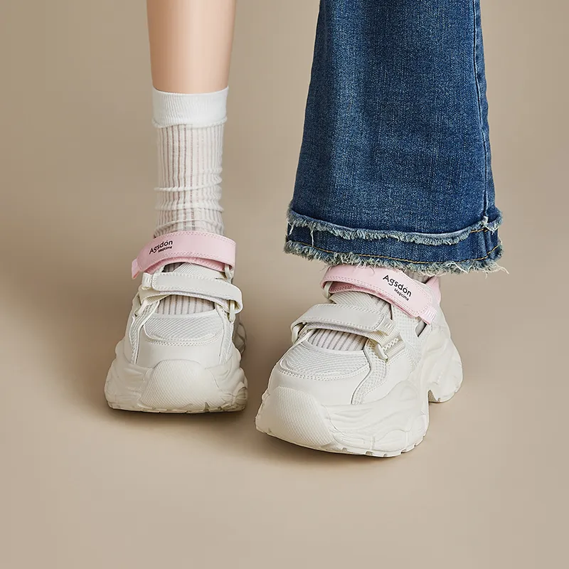 AGSDON Lightweight Breathable Height Increasing Low Top Chunky Sneakers 7.5cm Women's-12