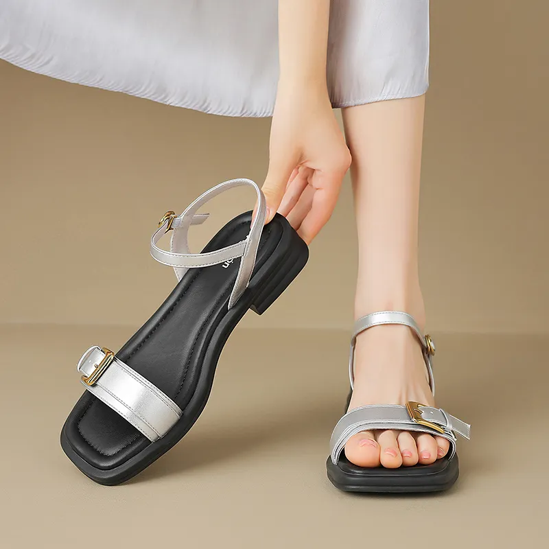 AGSDON Strap Sandals 3cm Women's Silver-4