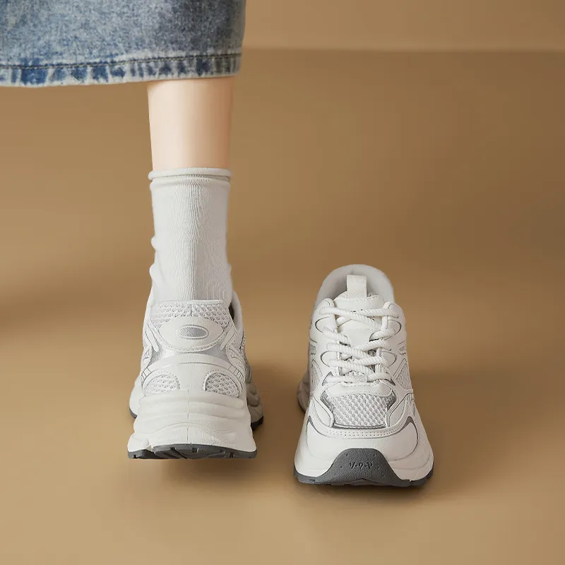 AGSDON Low Top Chunky Sneakers Women's Silver-9