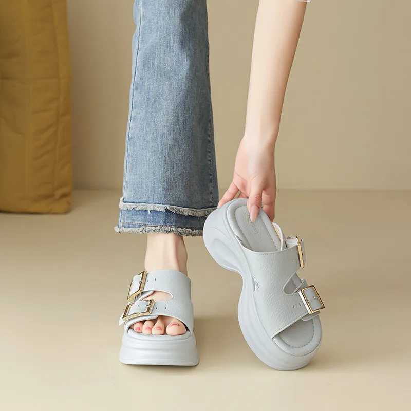 AGSDON Slide Slippers Women's Beige/Blue-10