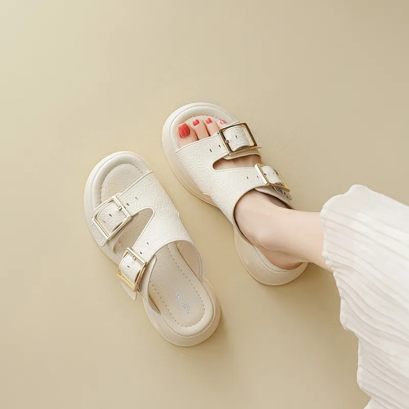 AGSDON Slide Slippers Women's Beige/Blue-6