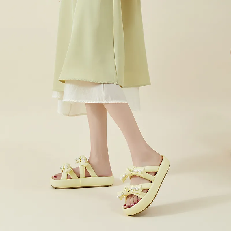AGSDON Slide Slippers Women's Beige/Yellow-13