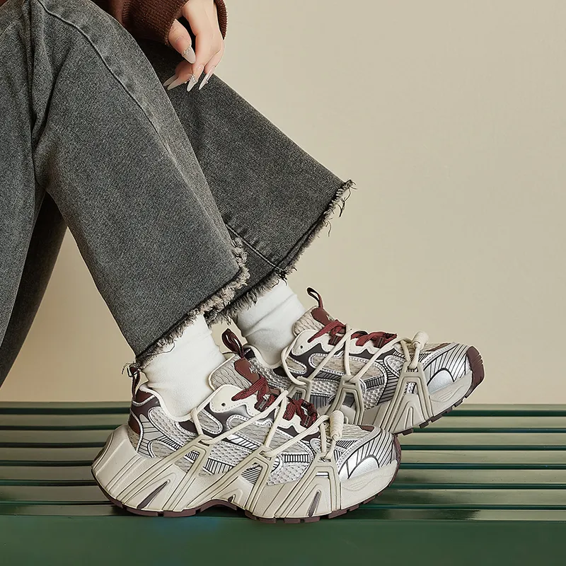 AGSDON Breathable Low-Top Chunky Sneakers Women's Angla Red-5