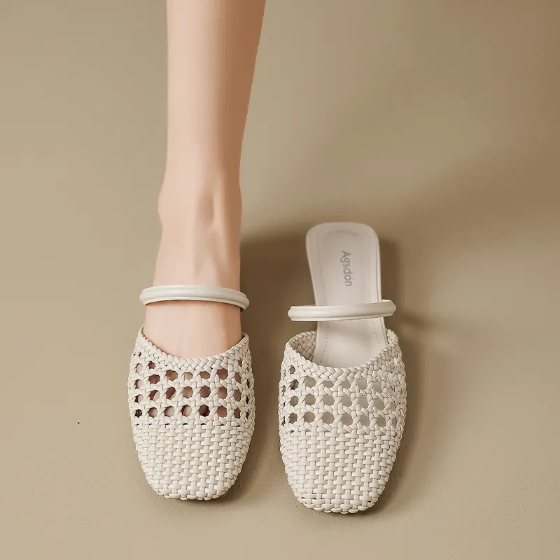 AGSDON Cut Out Woven Closed Toe Slippers 3.5cm Women's-6