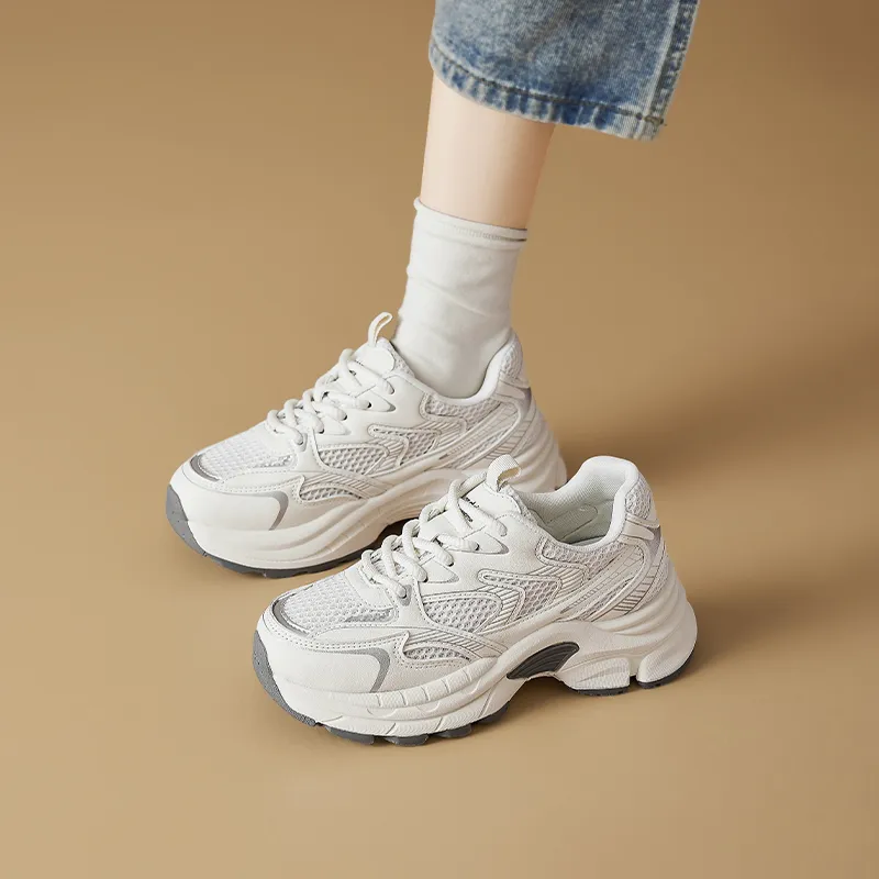AGSDON Low Top Chunky Sneakers Women's Silver-8
