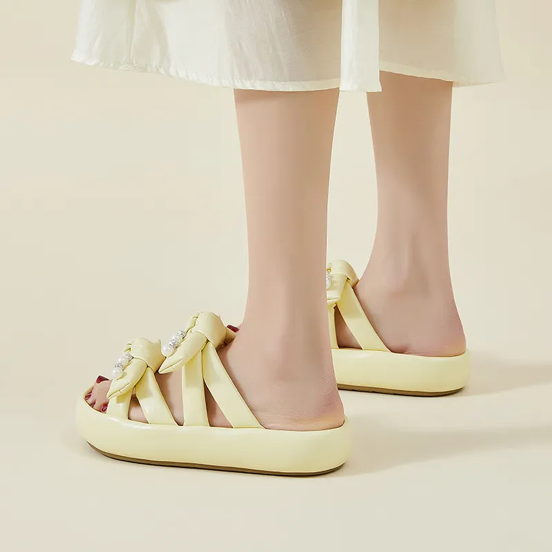 AGSDON Slide Slippers Women's Beige/Yellow-11