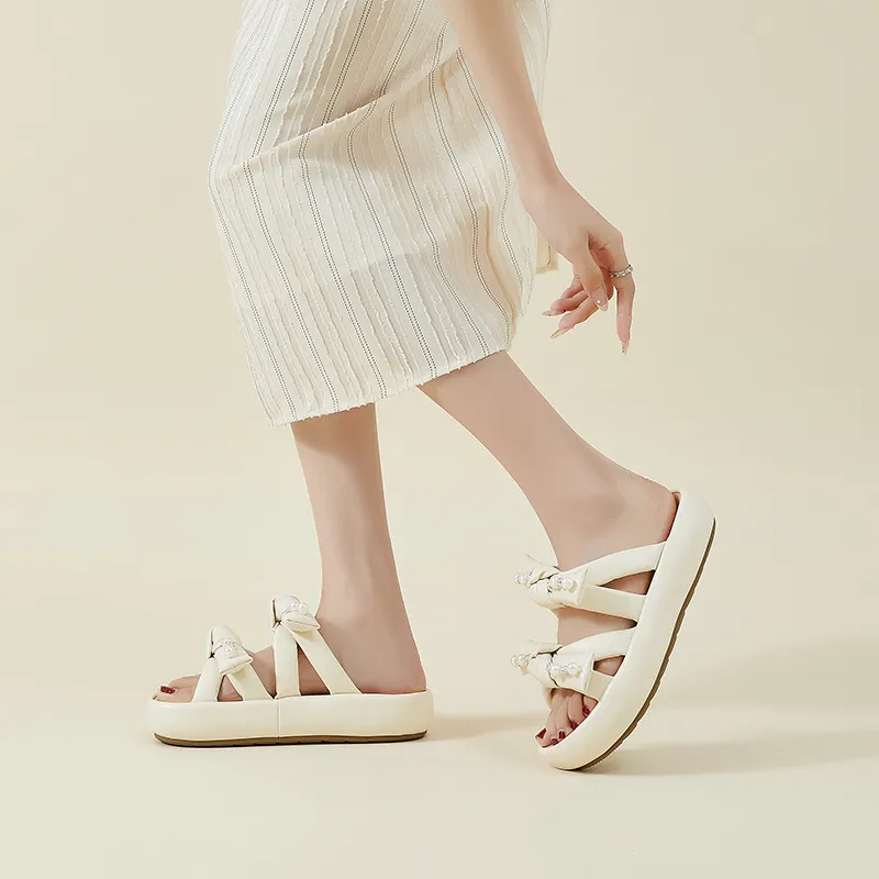 AGSDON Slide Slippers Women's Beige/Yellow-3