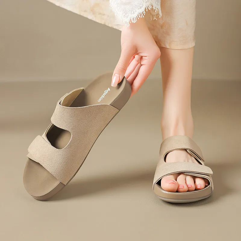 AGSDON Slide Slippers Women's Apricot/Beige/Pink-3
