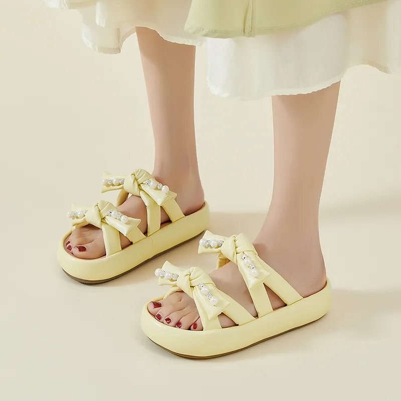 AGSDON Slide Slippers Women's Beige/Yellow-12