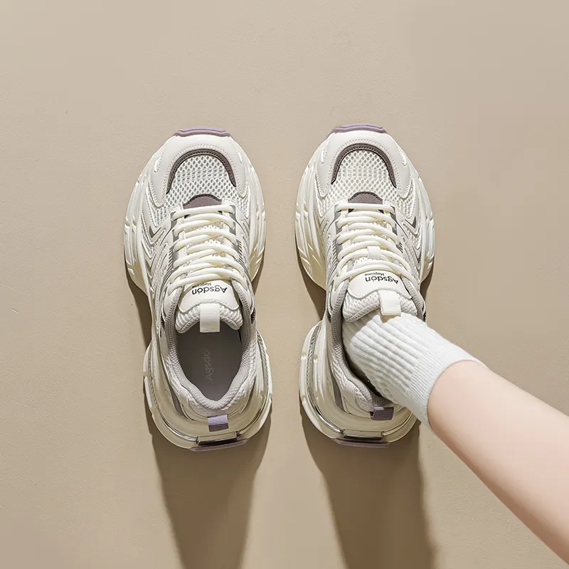 AGSDON Chunky Sneakers Women's Low Top Champagne/Beige Purple/Silver-13