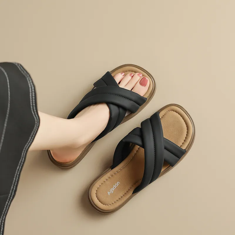 AGSDON Rubber Sole Quiet Slip Resistant Slide Slippers Women's-13