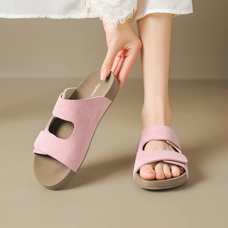 AGSDON Slide Slippers Women's Apricot/Beige/Pink-16