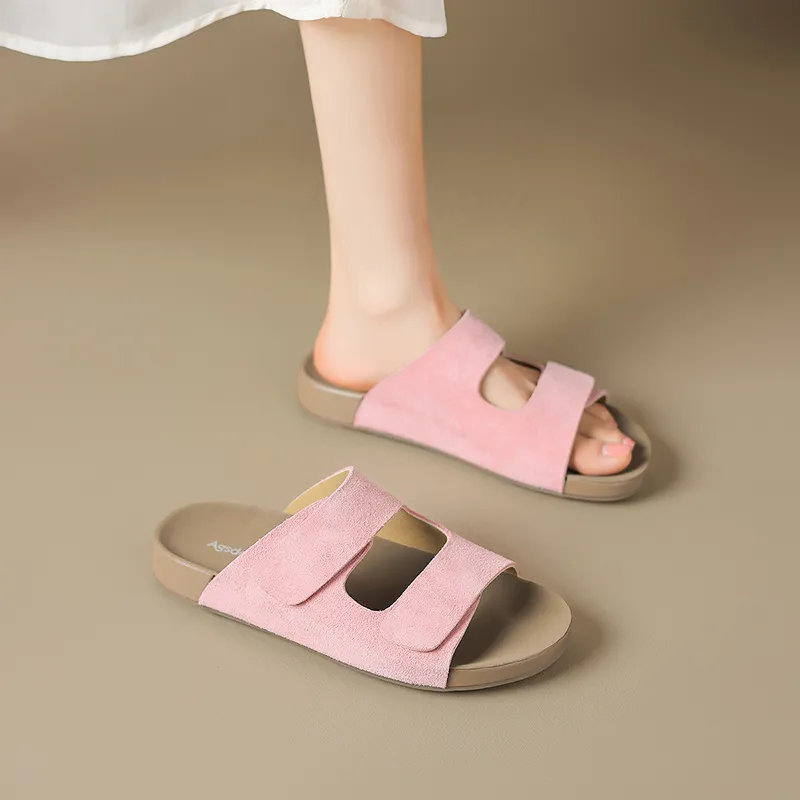 AGSDON Slide Slippers Women's Apricot/Beige/Pink-17