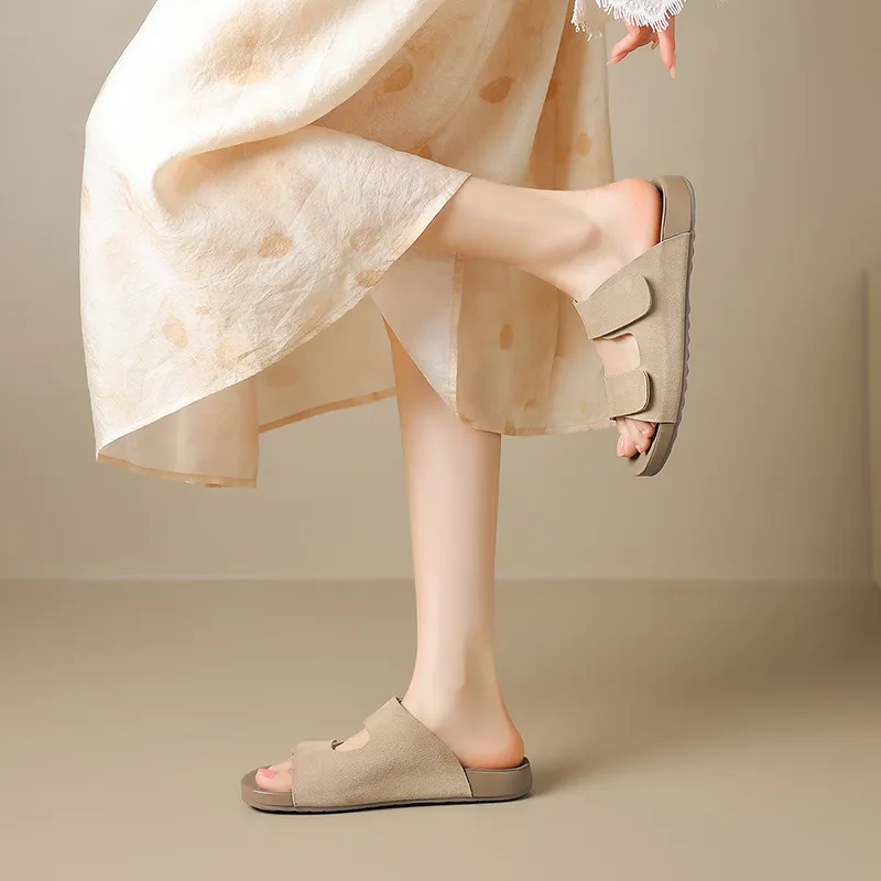 AGSDON Slide Slippers Women's Apricot/Beige/Pink-6