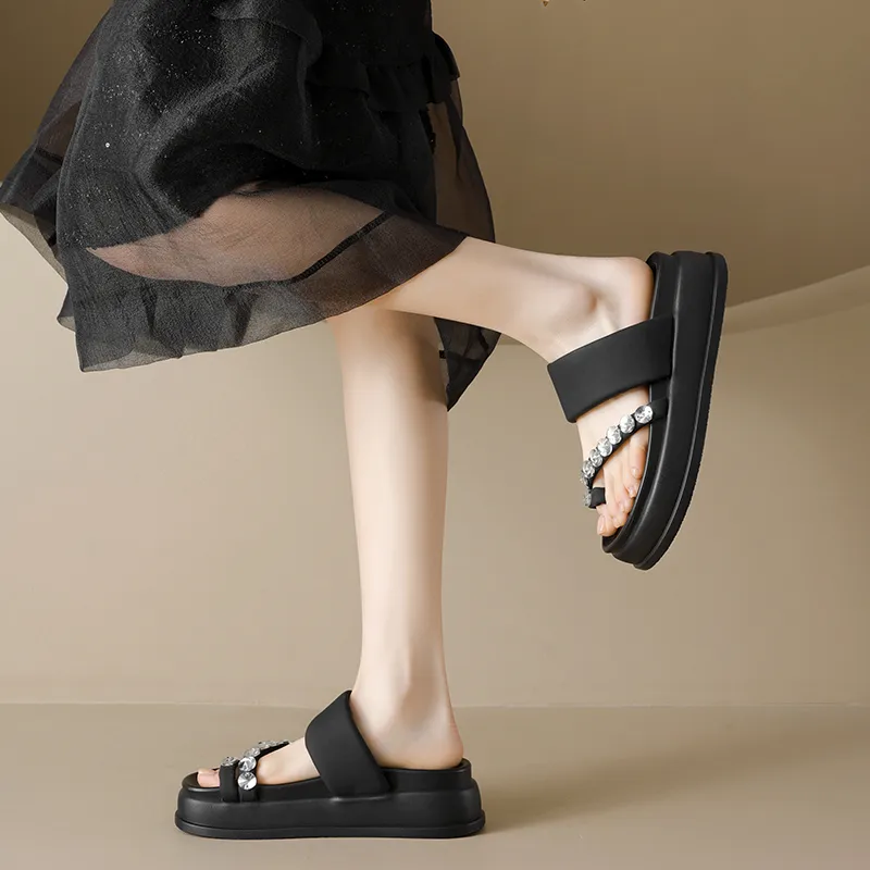 AGSDON Metal Leather Patchwork Quiet Slide Slippers 5.5cm Women's-12