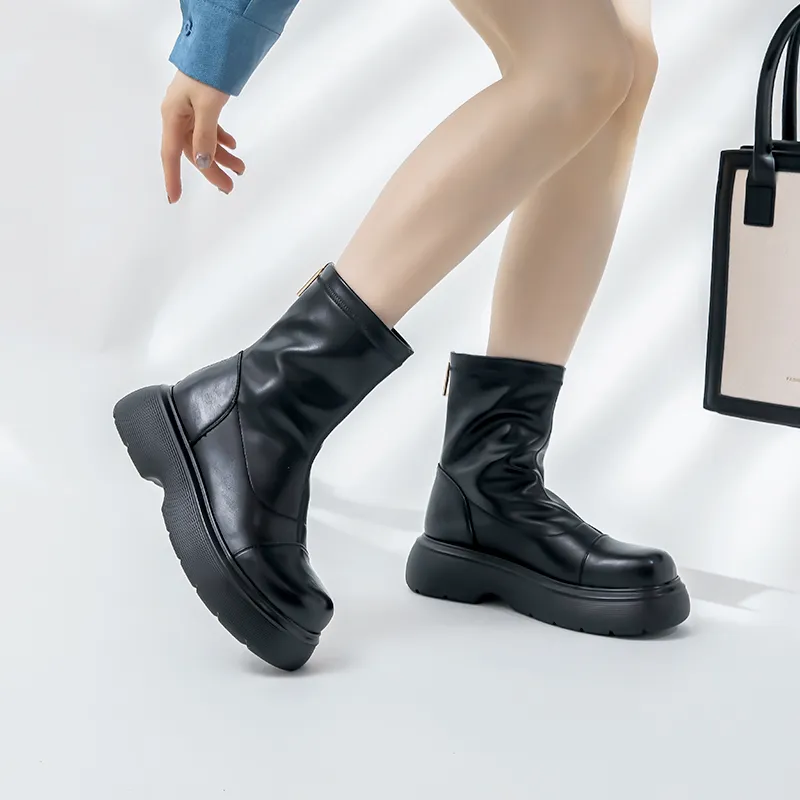 AGSDON Ankle Boots Women's Black/Milk Tea/Beige-4