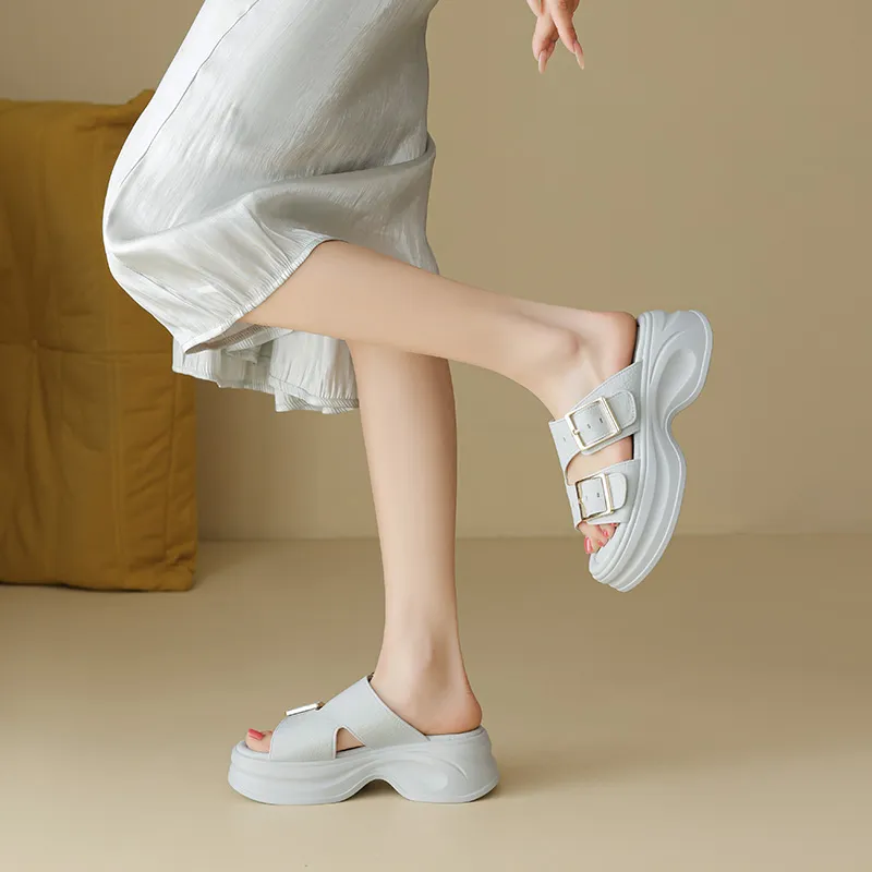 AGSDON Slide Slippers Women's Beige/Blue-9