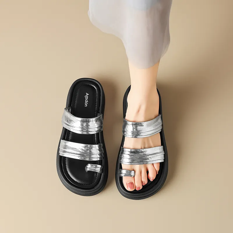 AGSDON Slide Slippers Women's Beige/Silver-10