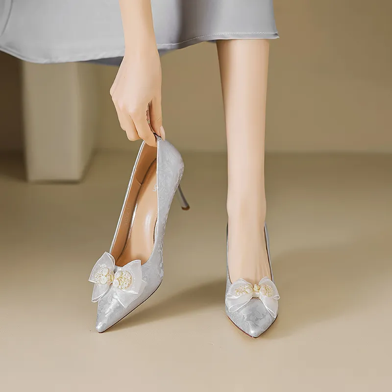 AGSDON Slim Heel High Heels 8cm Women's Silver-6