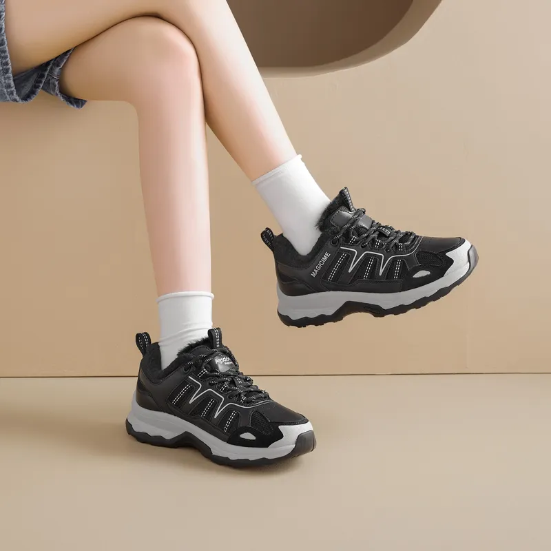 AGSDON Warm Height Increasing Low Top Hiking/Trekking Shoes Women's Black-2